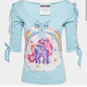 Moschino Couture Blue My Little Pony Print Jersey Lace-Up Top Size 6